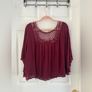 Burgundy Crochet Detail Blouse